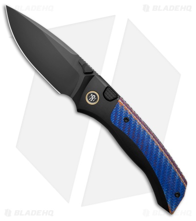 REMETTE RT-Steed Button Frame Lock Knife Black Ti + Blue CF (3.1" DLC)