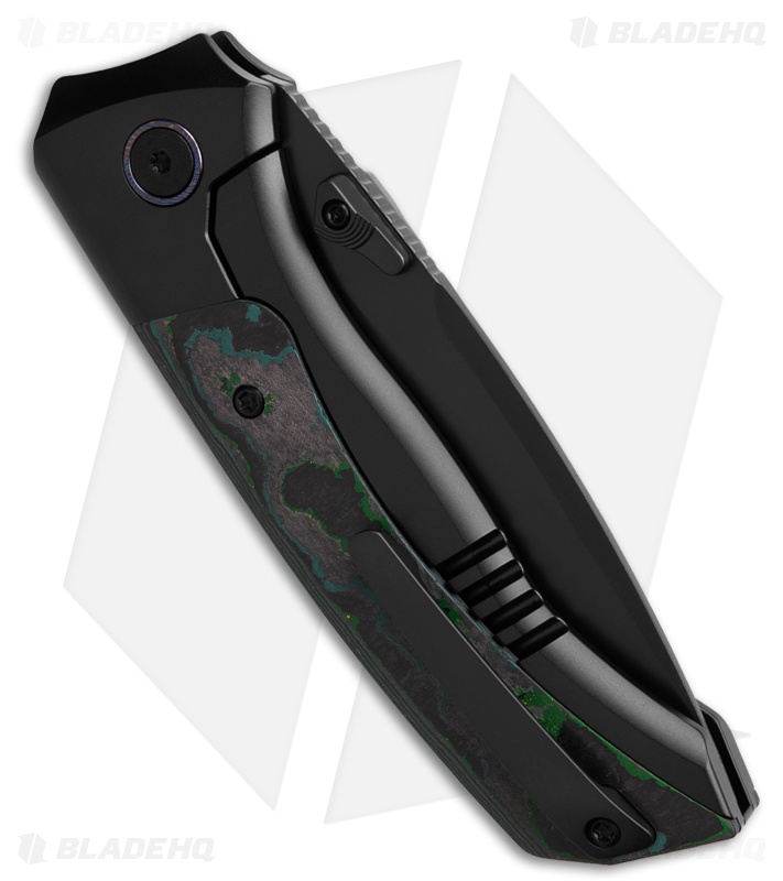 REMETTE RT-Steed Button Frame Lock Knife Black Ti + Green CF (3.1" Black)