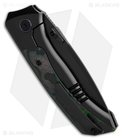 REMETTE RT-Steed Button Frame Lock Knife Black Ti + Green CF (3.1" Black)