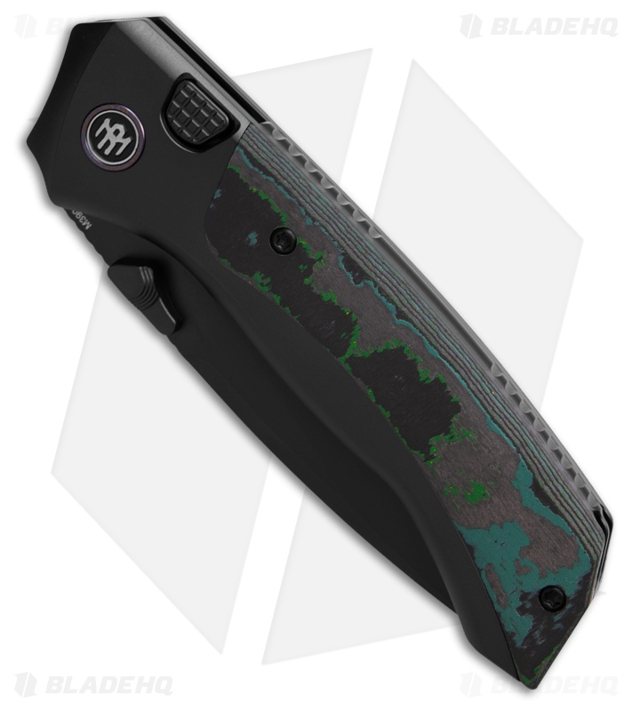 REMETTE RT-Steed Button Frame Lock Knife Black Ti + Green CF (3.1" Black)
