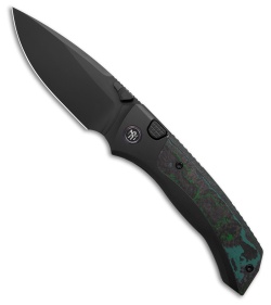 REMETTE RT-Steed Button Frame Lock Knife Black Ti + Green CF (3.1" Black)