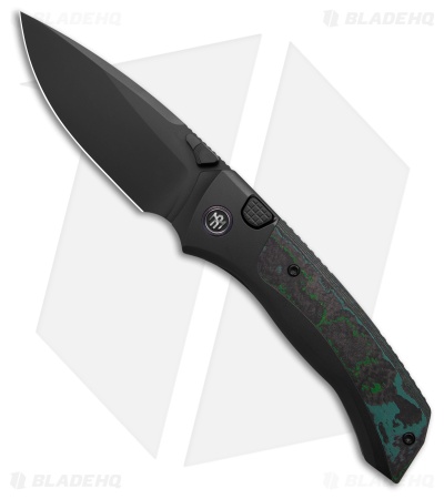 REMETTE RT-Steed Button Frame Lock Knife Black Ti + Green CF (3.1" Black)