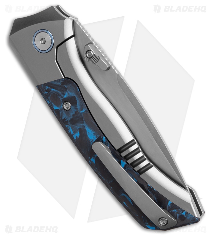 REMETTE RT-Steed Button Frame Lock Knife Ti + Black/Blue CF (3.1" Pearlescent)