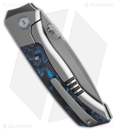 REMETTE RT-Steed Button Frame Lock Knife Ti + Black/Blue CF (3.1" Pearlescent)