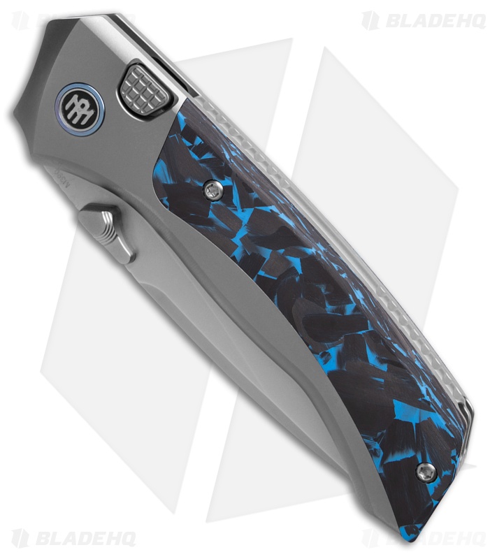 REMETTE RT-Steed Button Frame Lock Knife Ti + Black/Blue CF (3.1" Pearlescent)