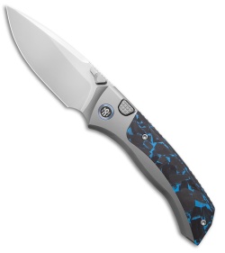 REMETTE RT-Steed Button Frame Lock Knife Ti + Black/Blue CF (3.1" Pearlescent)