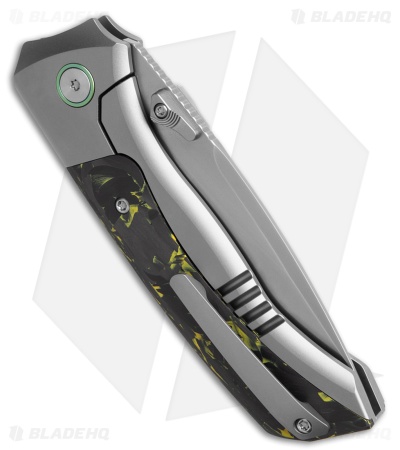 REMETTE RT-Steed Button Frame Lock Knife Ti + Black/Green CF (3.1" Pearlescent)