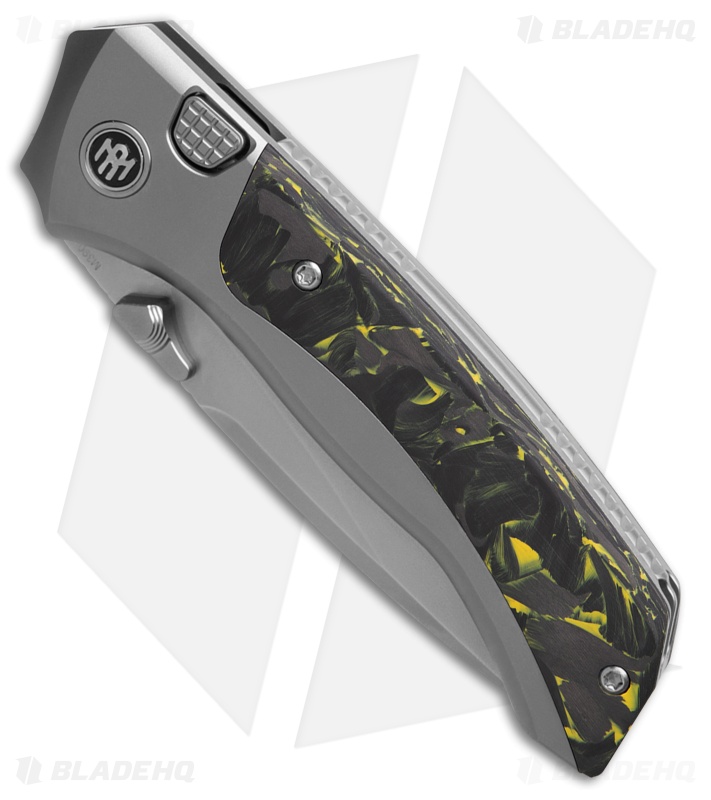 REMETTE RT-Steed Button Frame Lock Knife Ti + Black/Green CF (3.1" Pearlescent)