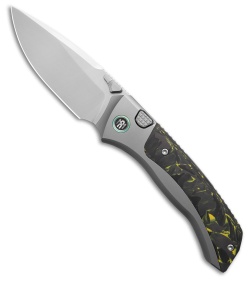 REMETTE RT-Steed Button Frame Lock Knife Ti + Black/Green CF (3.1" Pearlescent)