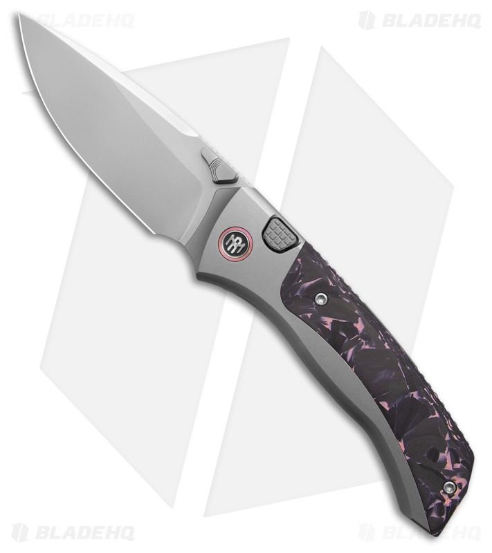 REMETTE RT-Steed Button Frame Lock Knife Ti + Black/Pink CF (3.1" Pearlescent)