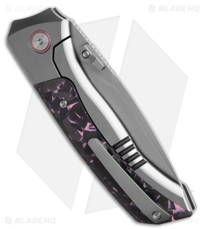 REMETTE RT-Steed Button Frame Lock Knife Ti + Black/Pink CF (3.1" Pearlescent)