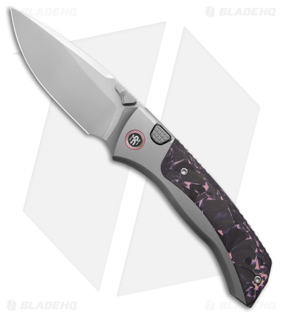 REMETTE RT-Steed Button Frame Lock Knife Ti + Black/Pink CF (3.1" Pearlescent)