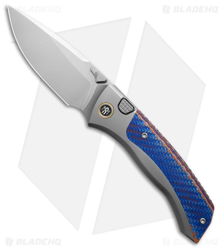 REMETTE RT-Steed Button Frame Lock Knife Ti + Blue CF (3.1" Pearlescent)