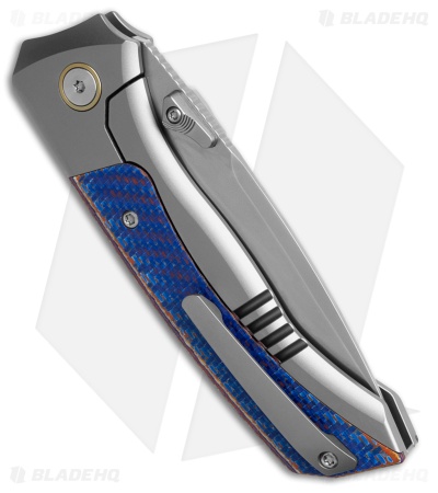 REMETTE RT-Steed Button Frame Lock Knife Ti + Blue CF (3.1" Pearlescent)