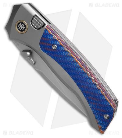 REMETTE RT-Steed Button Frame Lock Knife Ti + Blue CF (3.1" Pearlescent)
