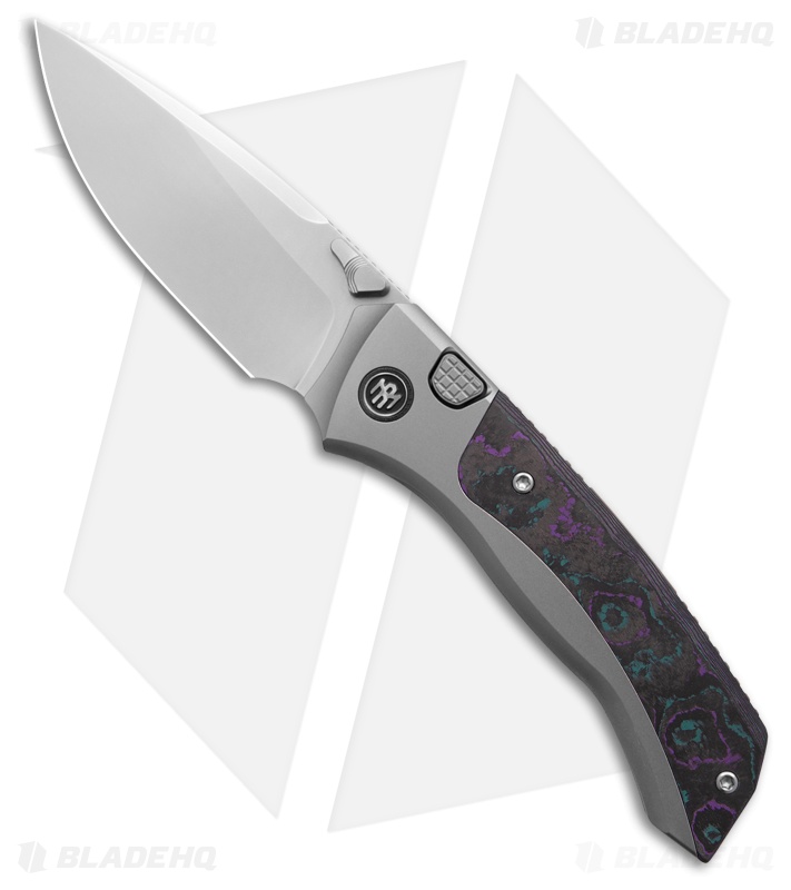 REMETTE RT-Steed Button Frame Lock Knife Ti + Purple/Blue CF (3.1" Pearlescent)