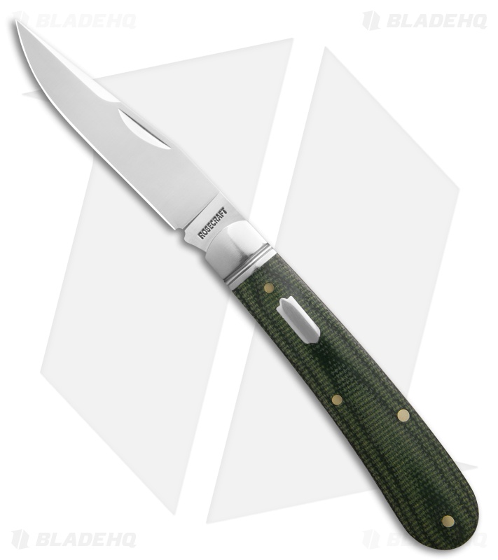 RoseCraft Blades Buffalo River Jack Knife Green Micarta (2.9" Satin)