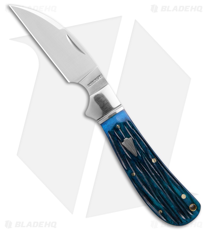 RoseCraft Blades Clinch River Swayback Blade HQ Blue Jigged Bone (3.1" Satin)