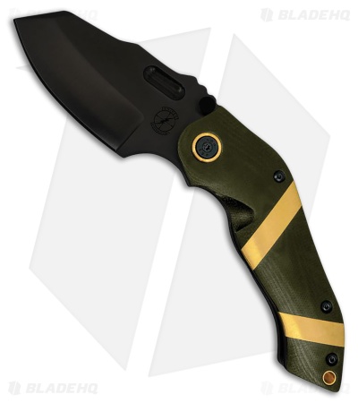 Sniper Bladeworks DMF Frame Lock Knife OD Green G-10/Brass Inlays (3.7" PVD)