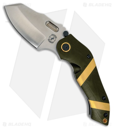 Sniper Bladeworks DMF Frame Lock Knife OD Green G-10/Brass Inlays (3.7" Satin)