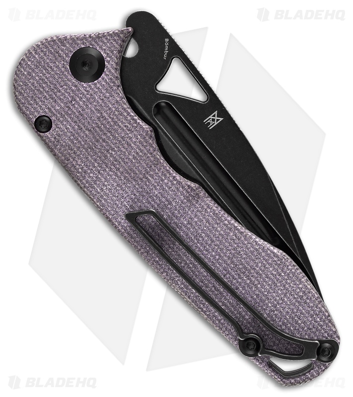 Tenable Knives Bombur Liner Lock Knife Purple Micarta (3.5" Black SW)