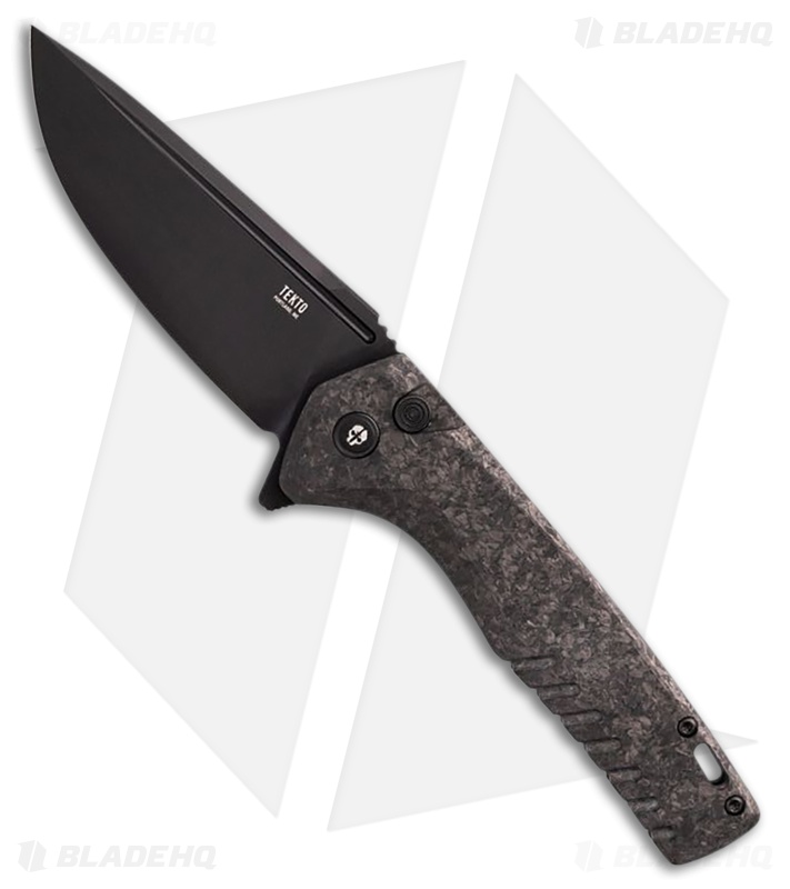 Tekto Knives F3 Charlie Button Lock Knife Black/Silver Forged CF (3.8" Black)