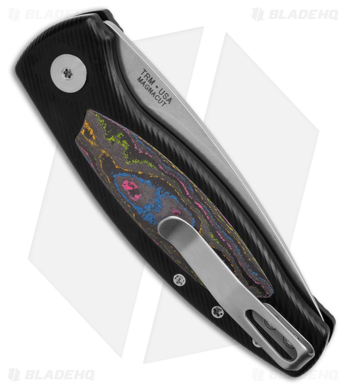 TRM Knives Pit Bull Auto Black Aluminum/80's Camo CF Inlay  (3" SW)