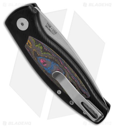 TRM Knives Pit Bull Auto Black Aluminum/80's Camo CF Inlay  (3" SW)