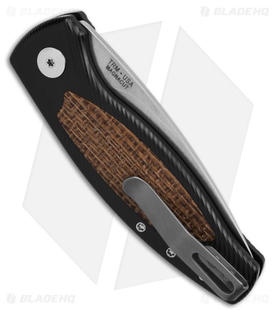 TRM Knives Pit Bull Auto Black Aluminum/Burlap Micarta Inlay  (3" SW)