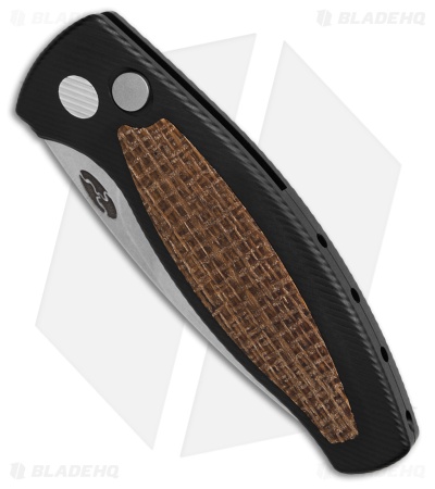 TRM Knives Pit Bull Auto Black Aluminum/Burlap Micarta Inlay  (3" SW)