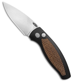 TRM Knives Pit Bull Auto Black Aluminum/Burlap Micarta Inlay  (3" SW)