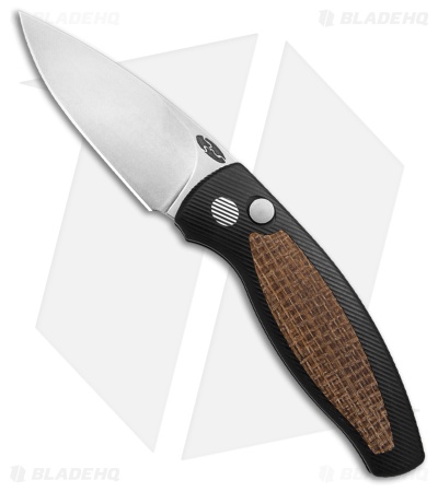 TRM Knives Pit Bull Auto Black Aluminum/Burlap Micarta Inlay  (3" SW)