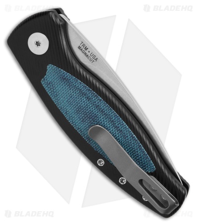 TRM Knives Pit Bull Auto Black Aluminum/Denim Micarta Inlay  (3" SW)
