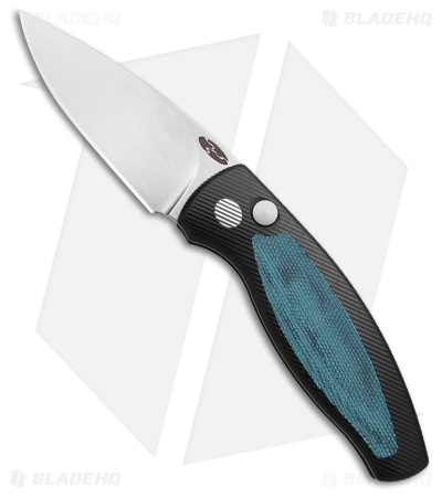 TRM Knives Pit Bull Auto Black Aluminum/Denim Micarta Inlay  (3" SW)