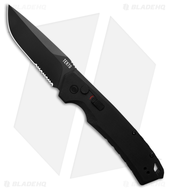 Tekto A3 Delta Drop Point Automatic Knife Black G-10 (3.6" Black Serr)