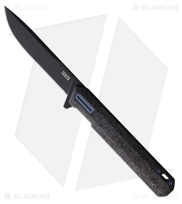 Tekto Knives F2 Bravo Liner Lock Knife Forged Carbon/Blue Accents (3.3" Black)