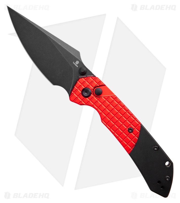 Tenable Fenrir Button Lock Knife Red & Black Aluminum + Frag (3.4"Black SW)
