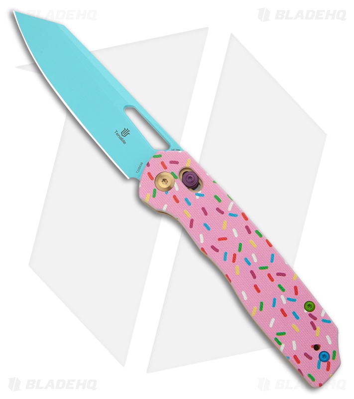 Tenable Knives Dessert Warrior® Shard Crossbar Lock Knife Pink G-10 (3.5" Blue)