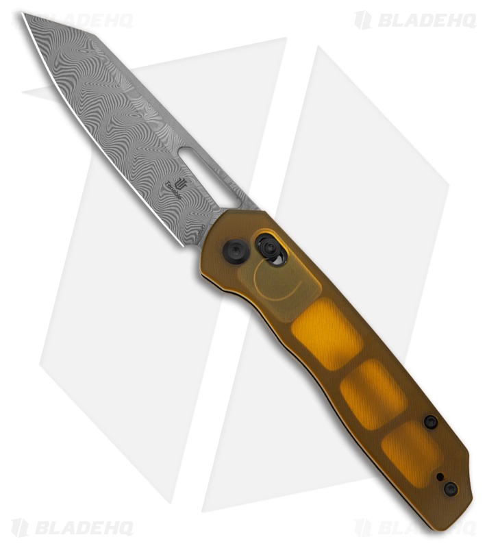 Tenable Knives Shard Crossbar Lock Knife Amber PEI Damascus