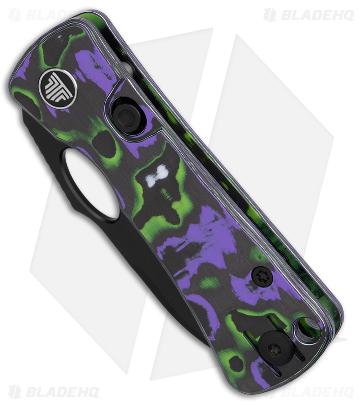 Trivisa Knives Andromeda Button Lock Purple and Green Fat Carbon (2.3" Black)