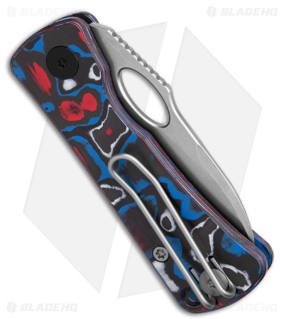 Trivisa Knives Andromeda Button Lock Red White and Blue Fat Carbon (2.3" SW)
