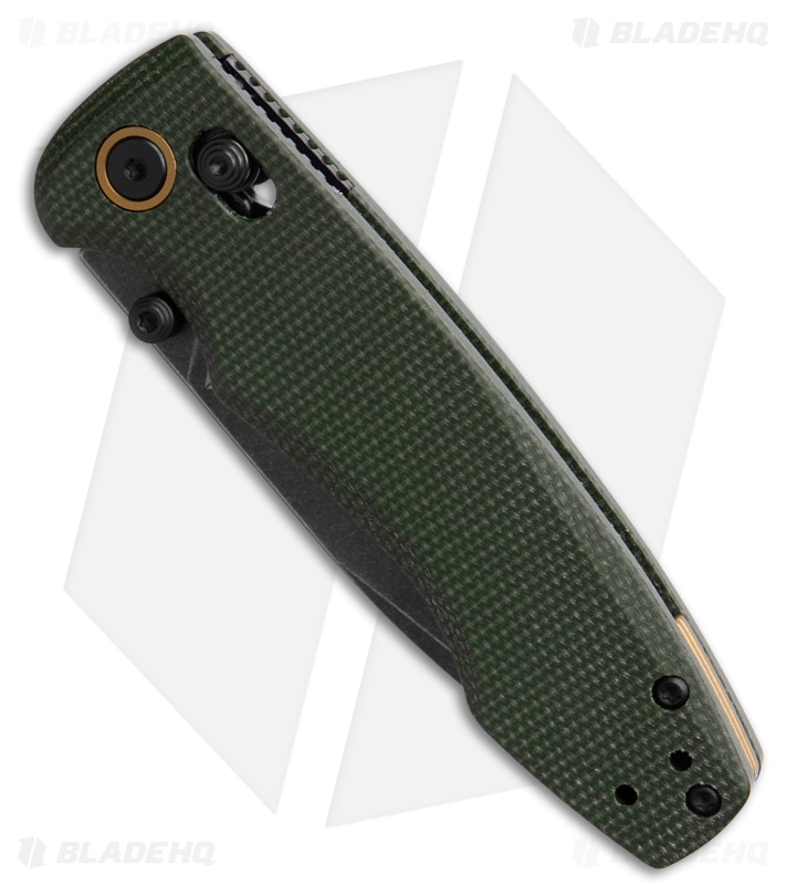 Trueline Overture Crossbar Lock Knife Green Micarta (3.375" Black Stonewash)