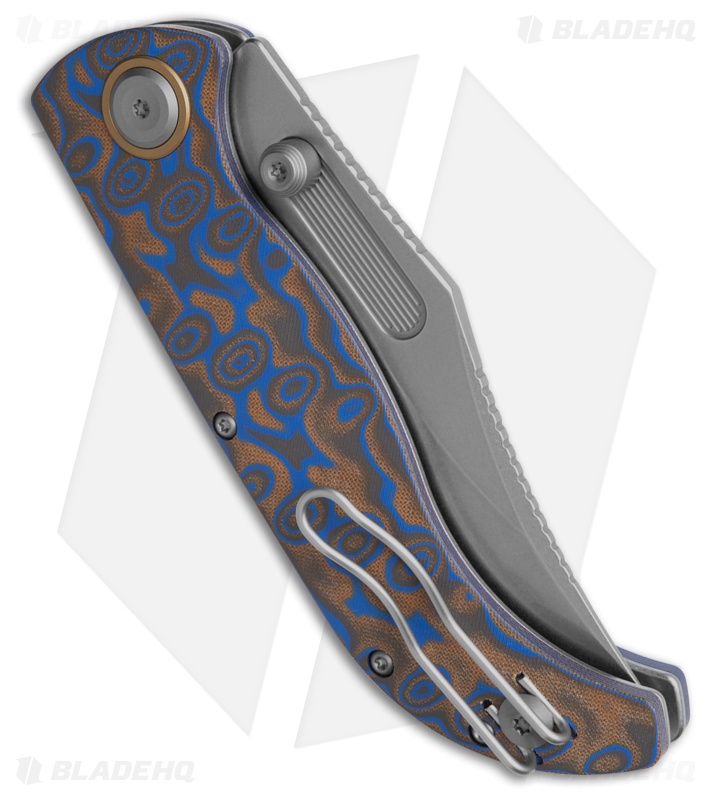Vosteed Naga Button Lock  Knife Blue Ocean Micarta (3.5" Stonewash)