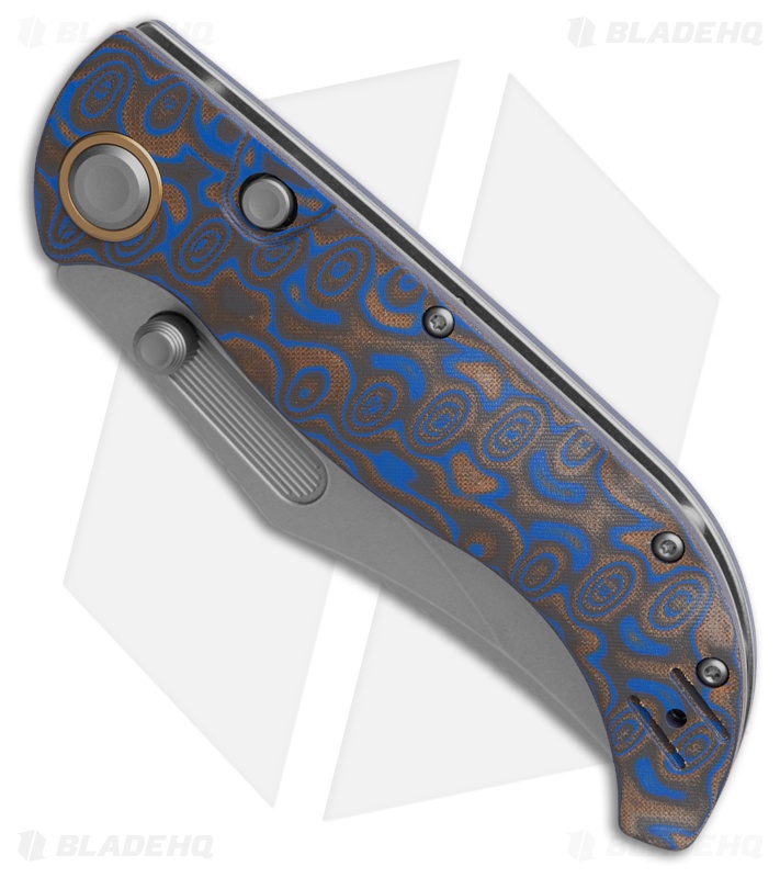 Vosteed Naga Button Lock  Knife Blue Ocean Micarta (3.5" Stonewash)
