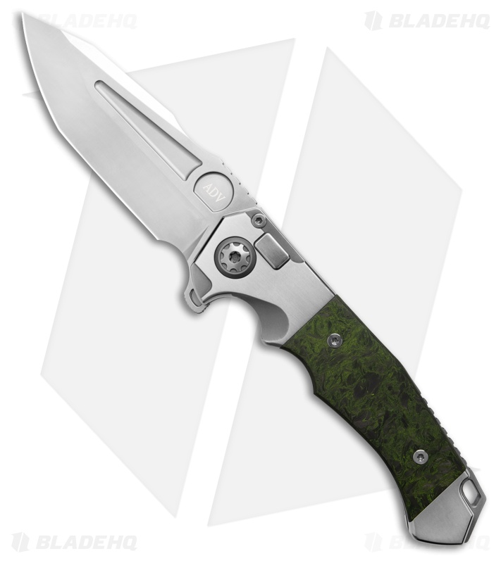 Andre de Villiers Custom Ronin Button Lock Knife Satin/Green (4.05" Satin)