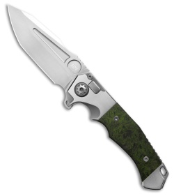 Andre de Villiers Custom Ronin Button Lock Knife Satin/Green (4.05" Satin)