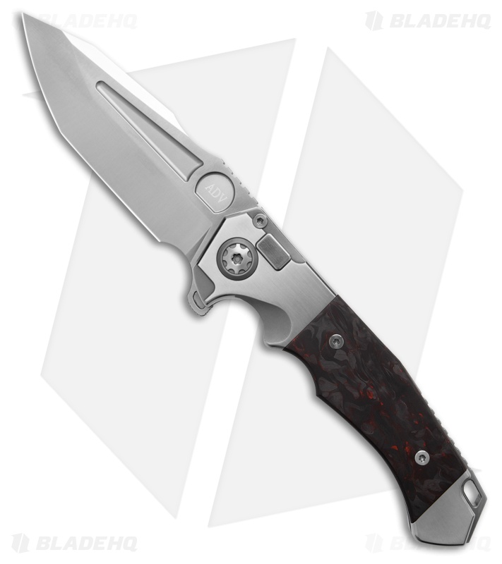 Andre de Villiers Ronin Button Lock Knife Satin+Black/Red CF (4.05" Satin)
