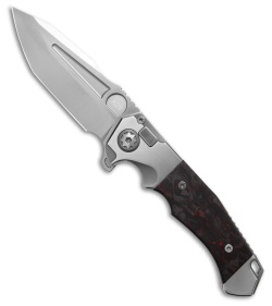 Andre de Villiers Ronin Button Lock Knife  Satin+Black/Red CF (4.05" Satin)