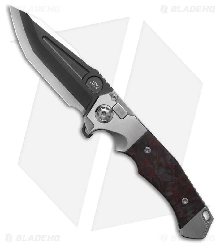 Andre de Villiers Ronin Button Lock Knife Satin+Black/Red CF (4.05" Two-Tone)