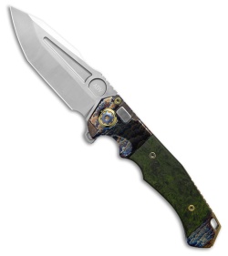 Andre de Villiers Custom Ronin Button Lock Knife Acid Rain/Green CF (4.05" Sat)